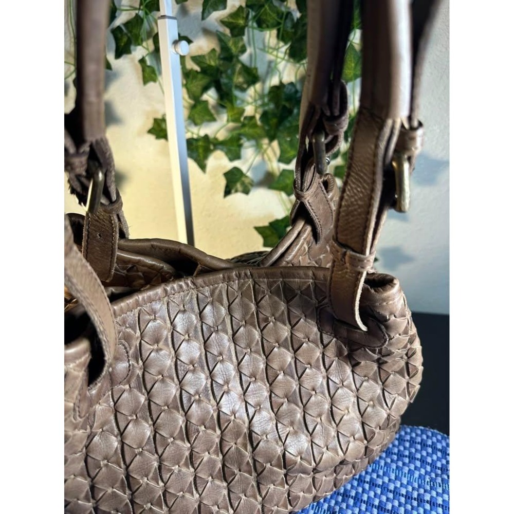 Valentina Italy Woven Leather Tote Handbag - Carmel Brown - Picture 5 of 8